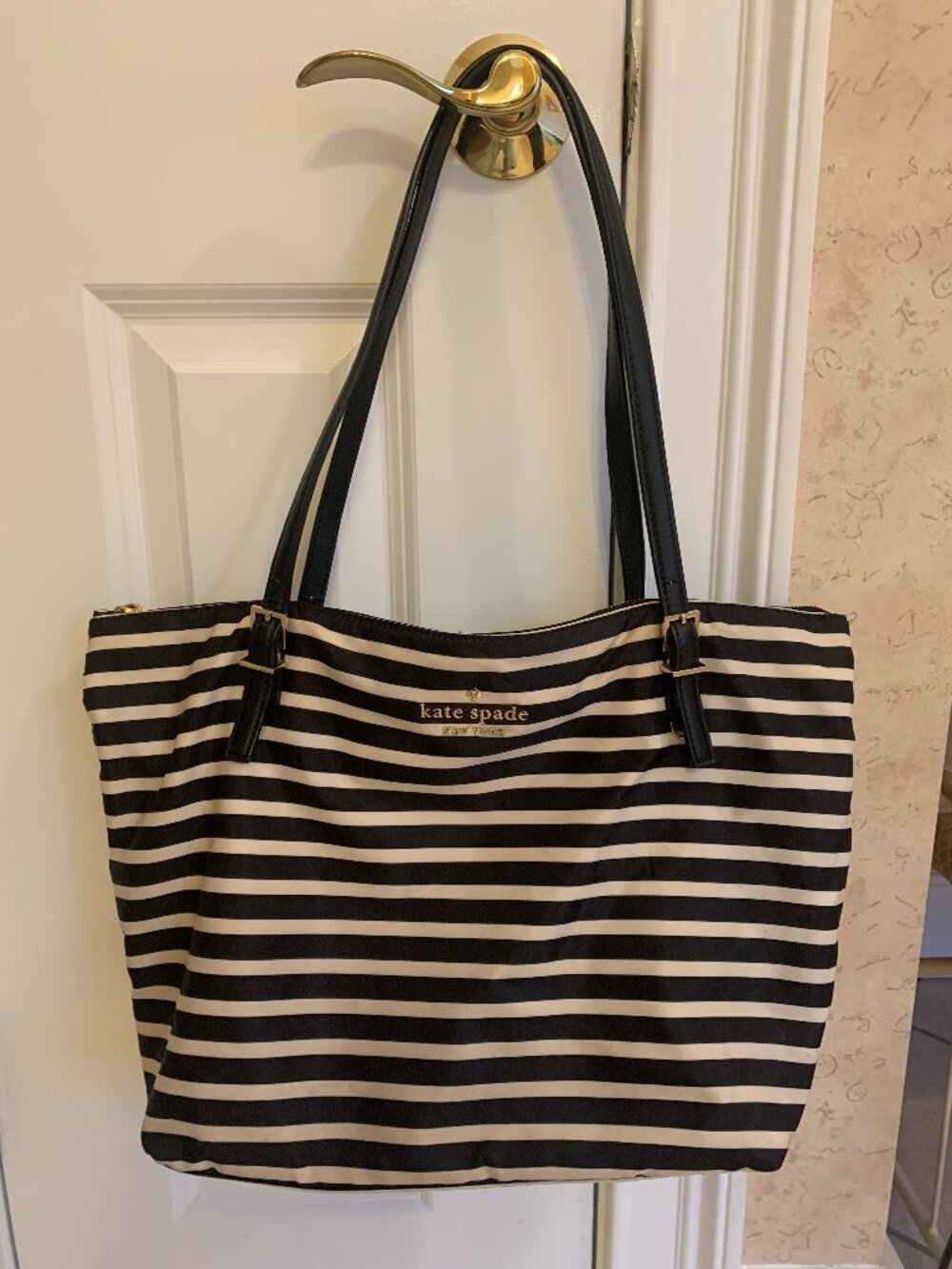 Kate Spade Black White Stripe Nylon Tote Bag
